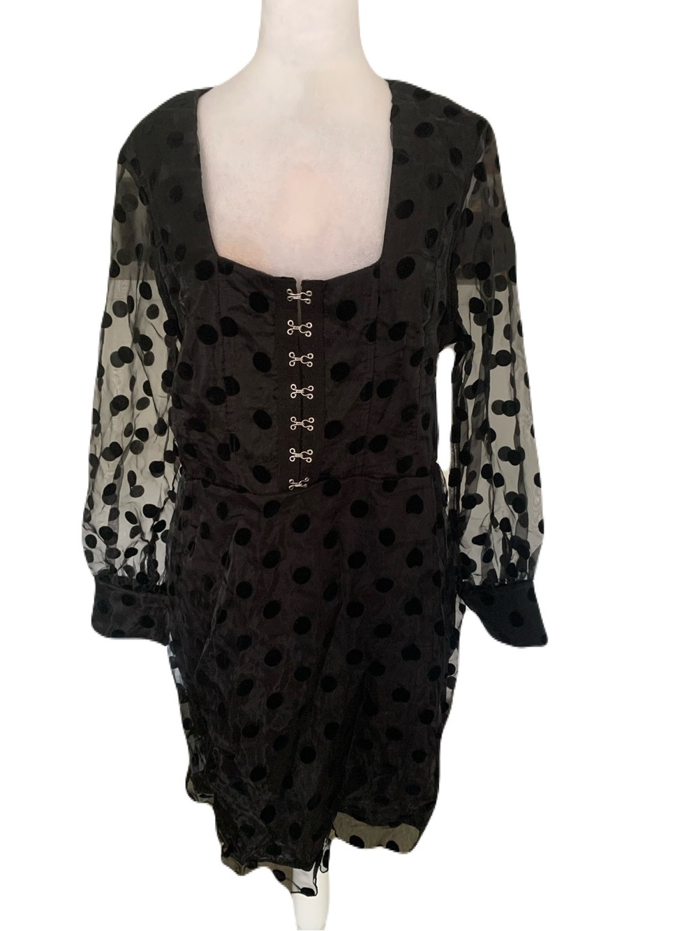 NWT In the Style 18 Black Polka Dot Sheer Long Sleeve Mesh Dress Goth Whimsigoth